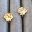 Gold Shell Rhinestone Clip On Earrings By Designer Avon Vintage Jewelry 1970s Gold Shell Rhinestone Clip On Earrings By Designer Avon Vintage Jewelry 1970s