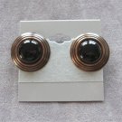 Black Cabochon Copper Pierced Earrings Retro Vintage Jewelry 1970s Black Cabochon Copper Pierced Earrings Retro Vintage Jewelry 1970s