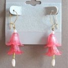 Double Pink Flower Petal Pearl Pierced Earrings Vintage Jewelry 1960s