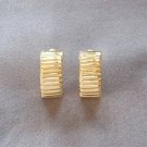 Half Hoop Gold Pierced Earrings Ribbed Design Vintage 1980s