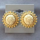 Carved Off White Flower Clip On Earrings Vintage Jewelry 1980s Carved Off White Flower Clip On Earrings Vintage Jewelry 1980s