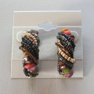 Colorful Beaded Half Hoop Pierced Earrings Handcrafted Vintage Jewelry 1970s