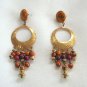 Long Dangle Beaded Hoop Earrings Colorful Retro Funky Vintage 1970s