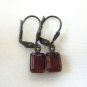 Emerald Cut Red Stone Leverback Pierced Earrings
