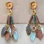 Shabby Chic Enamel Leaf Dangle Pierced Earrings Turquoise Brown Black Vintage