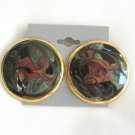 Large Round Button Colorful Chunky Style Pierced Earrings Vintage Jewelry 1980s