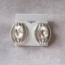 Large Rhinestone Silver Pierced Earrings Vintage Jewelry 1970s