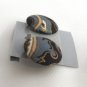 Retro Cloth Button Style Earrings Black Tan Vintage Jewelry 1970s