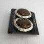 Large Button Style Brown Cabochon Pierced Earrings Vintage Jewelry 1960s