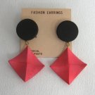 Large Black And Red Dangle Chunky Style Pierced Earrings Vintage Jewelry 1980s