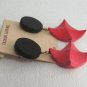 Large Black And Red Dangle Chunky Style Pierced Earrings Vintage Jewelry 1980s