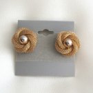 Gold Mesh Braided Bead Flower Pierced Earrings Vintage 1970s Gold Mesh Braided Bead Flower Pierced Earrings Vintage 1970s
