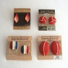 4 Pair Red Enamel Pierced Earrings Vintage Jewelry 1980s