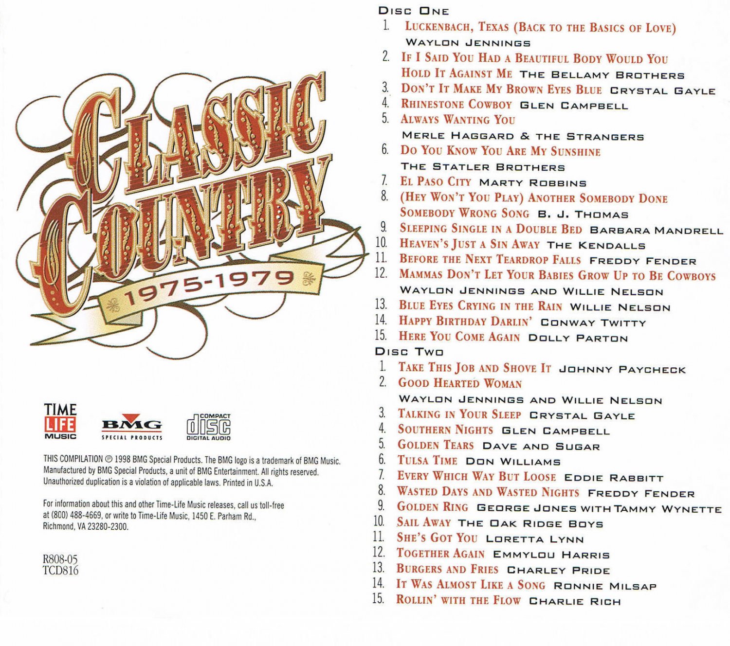 Classic Country 1975 1979 Music Cd 2 Disc Set 30 Songs Various Artists