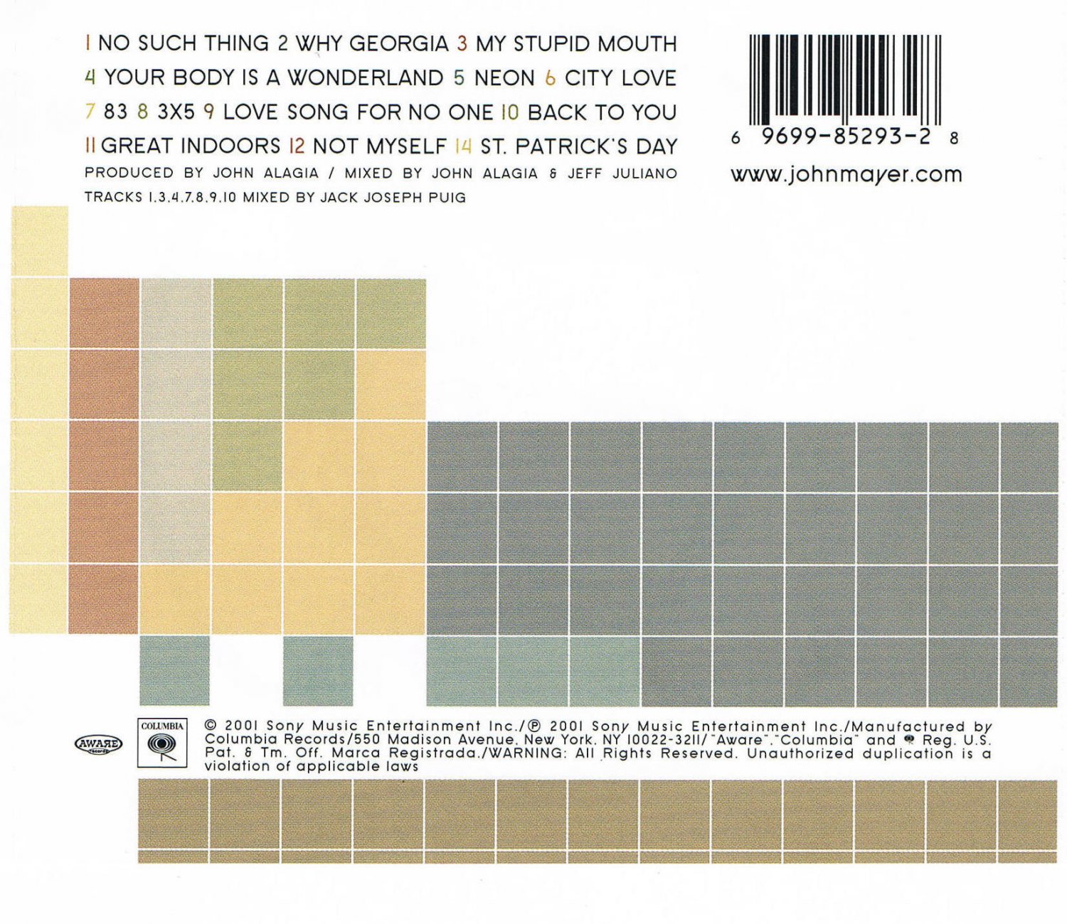 John Mayer Room For Squares Music CD Debut 14 Tracks