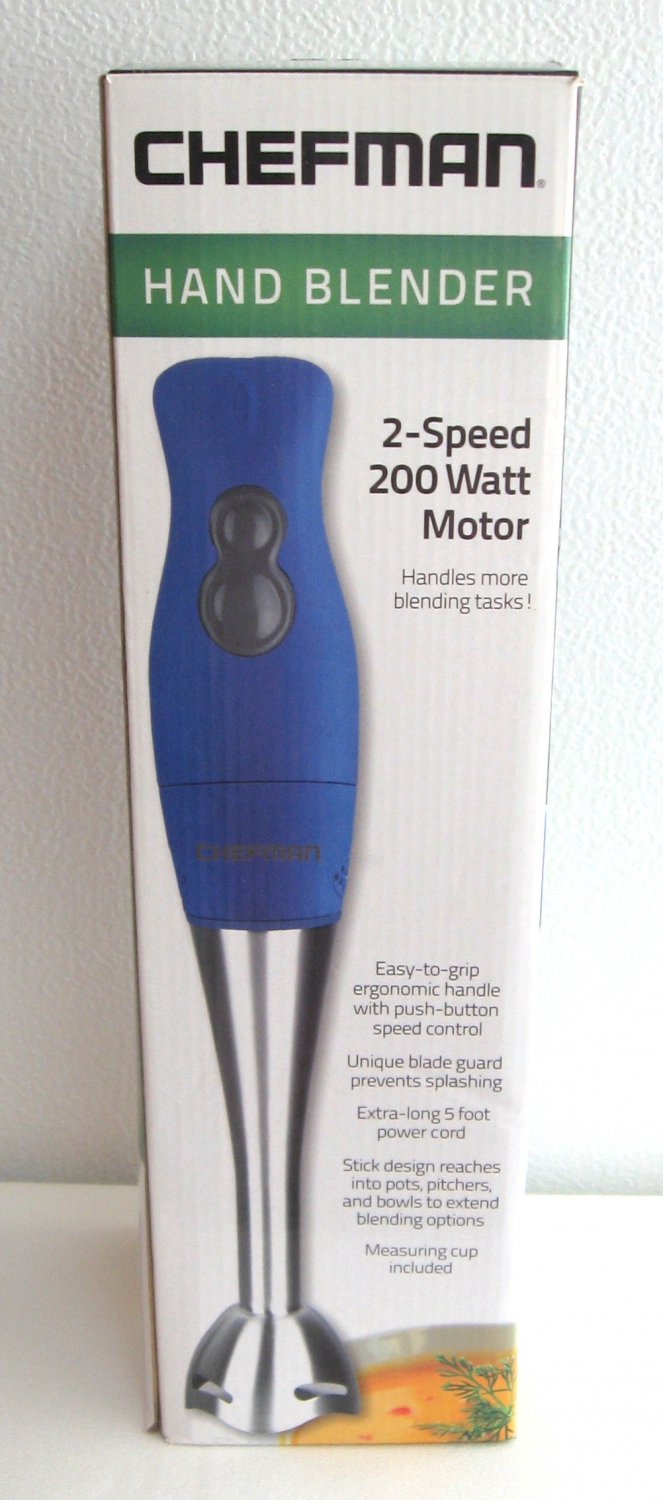 Chefman Hand Blender Immersion 2 Speed 200 Watt Motor RJ10 Blue With ...