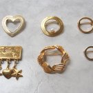 Variety of 6 Gold Brooches Pins Circles Heart Vintage 1970s Jewelry Variety of 6 Gold Brooches Pins Circles Heart Vintage 1970s Jewelry