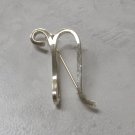 Large Gold Fancy Initial N Brooch Pin Vintage Jewelry 1980s