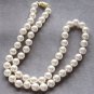 Fancy White Round 8mm Pearl Necklace & Stud Pierced Earrings Vintage 1980's Jewelry Set