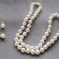 Fancy White Round 8mm Pearl Necklace & Stud Pierced Earrings Vintage 1980's Jewelry Set