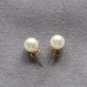 Fancy White Round 8mm Pearl Necklace & Stud Pierced Earrings Vintage 1980's Jewelry Set