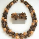 Amber Brown Butterscotch Double Strand Beaded Necklace & Clip On Earrings Hong Kong Vintage 1950s Amber Brown Butterscotch Double Strand Beaded Necklace & Clip On Earrings Hong Kong Vintage 1950s