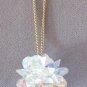 Crystal Aurora Borealis Cluster Saucer Beaded Pendant Necklace Vintage 1960s Jewelry