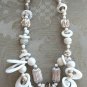 Large Chunky Style White Glass Stone Silver Bead Necklace Handcrafted Vintage