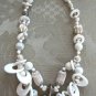 Large Chunky Style White Glass Stone Silver Bead Necklace Handcrafted Vintage