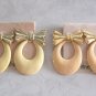 2 Pair Large Chunky Bow Hoop Pierced Earrings Yellow Peach Blue Designer Whitney's Vintage 1980s