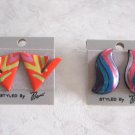 2 Pair Funky Colorful Enamel Pierced Earrings Styled By Beng Vintage Jewelry 1980s Hand Painted