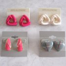 4 Pair Pink & White Funky Style Pierced Earrings Vintage Jewelry 1980s