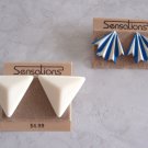 2 Pair Blue & White Pierced Earrings By Sensations Retro Vintage Jewelry 1980s 2 Pair Blue & White Pierced Earrings By Sensations Retro Vintage Jewelry 1980s