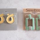 2 Pair Yellow & Green Pierced Earrings Sensations Montgomery Ward Vintage Jewelry 1970s