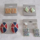 4 Pair Pink Blue And Green Metal Enamel Pierced Earrings Vintage Jewelry 1970s