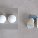 2 Pair White Glass Button Style & Iridescent Curvy Pierced Earrings Vintage Jewelry 1970s 2 Pair White Glass Button Style & Iridescent Curvy Pierced Earrings Vintage Jewelry 1970s