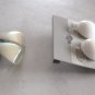 2 Pair White Glass Button Style & Iridescent Curvy Pierced Earrings Vintage Jewelry 1970s