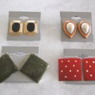 4 Pair Black Pearl Green Red Pierced Earrings Retro Vintage Jewelry 1970s
