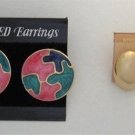 2 Pair Gold & Colored Enamel Pierced Earrings Vintage Jewelry 1980s 2 Pair Gold & Colored Enamel Pierced Earrings Vintage Jewelry 1980s