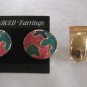 2 Pair Gold & Colored Enamel Pierced Earrings Vintage Jewelry 1980s