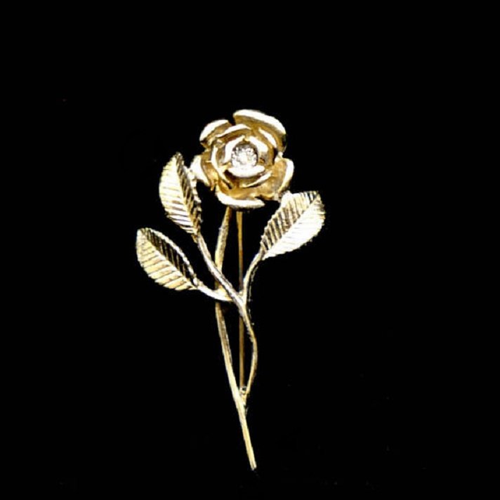 Avon Genuine Diamond Anniversary Rose Brooch Pin Gold And Sterling