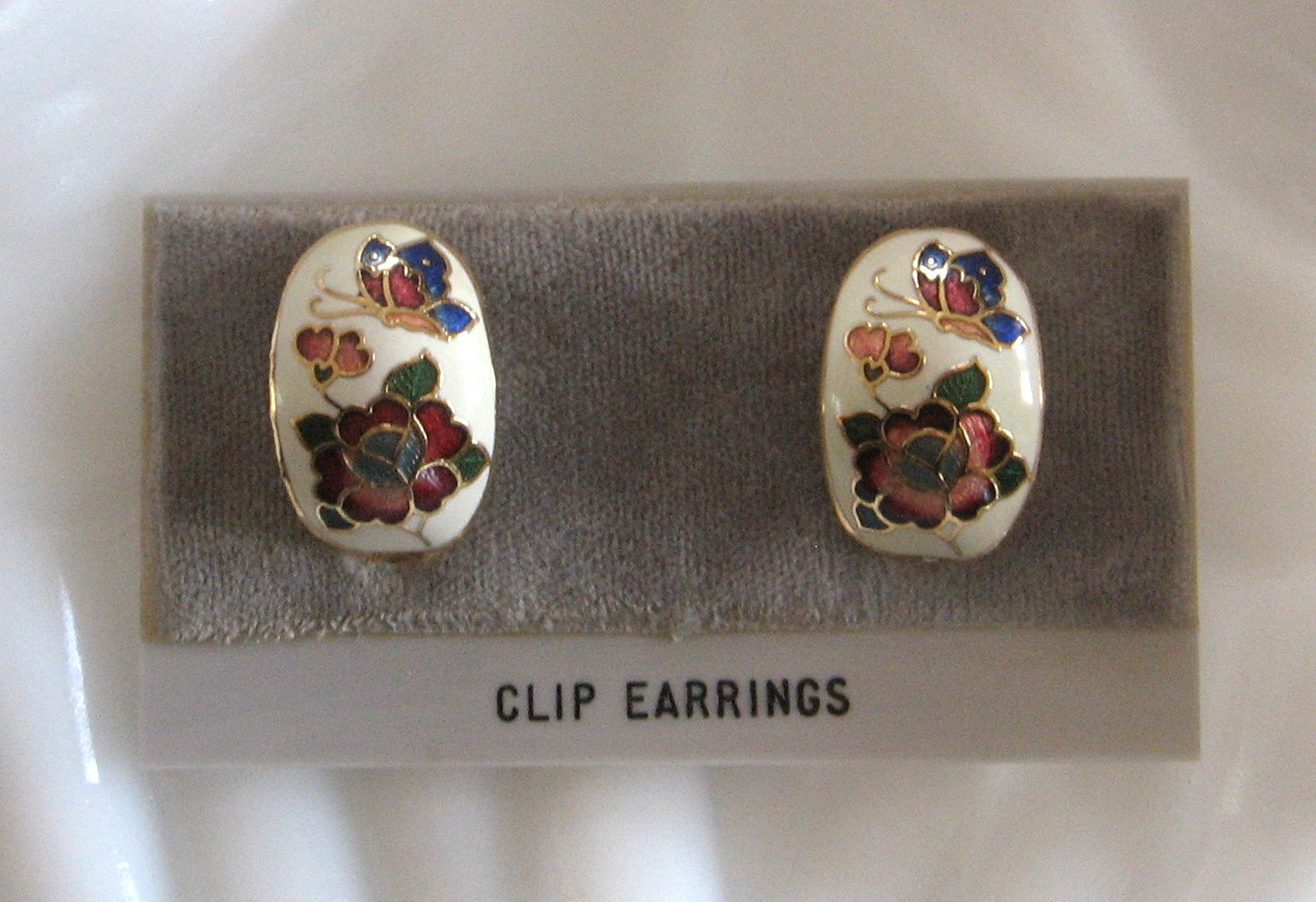 Colorful Flower Butterfly Cloisonne Clip On Earrings Retro Vintage ...