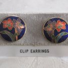Colorful Blue Flower Cloisonne Clip On Earrings Retro Vintage Jewelry 1970s Colorful Blue Flower Cloisonne Clip On Earrings Retro Vintage Jewelry 1970s