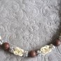 Shabby Chic Beaded Necklace Chunky Style Brown Silver ivory Vintage 1960s Jewelry