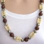 Shabby Chic Beaded Necklace Chunky Style Brown Silver ivory Vintage 1960s Jewelry