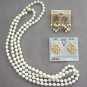 Pearl Necklace & 2 Pair Pierced Earrings Mixed Jewelry 3 Pieces Hong Kong Sears Verite Vintage