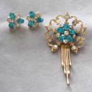 Aqua Blue Stone Brooch Pin Pendant Earrings By Designer Bar Jam 12K Vintage Jewelry Set Aqua Blue Stone Brooch Pin Pendant Earrings By Designer Bar Jam 12K Vintage Jewelry Set