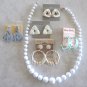 White Beaded Necklace & 5 Pair Pierced Earrings Mixed Jewelry 6 Pieces Sears Vintage 1970s