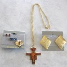 Cross Pendant Necklace & 4 Pair Pierced Earrings 6 Pieces Vintage Jewelry 1970s