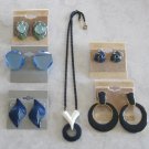 Blue Enamel Pendant Necklace & 5 Pair Pierced Earrings 6 Pieces Designer Sears Vintage 1980s